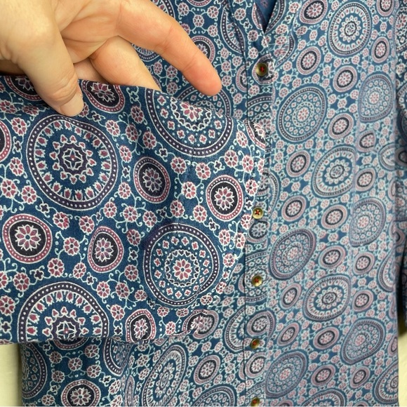 April Cornell Tunic Top/Dress Size S Button Up Geo Print Mandala Blue Burgundy - Picture 6 of 10